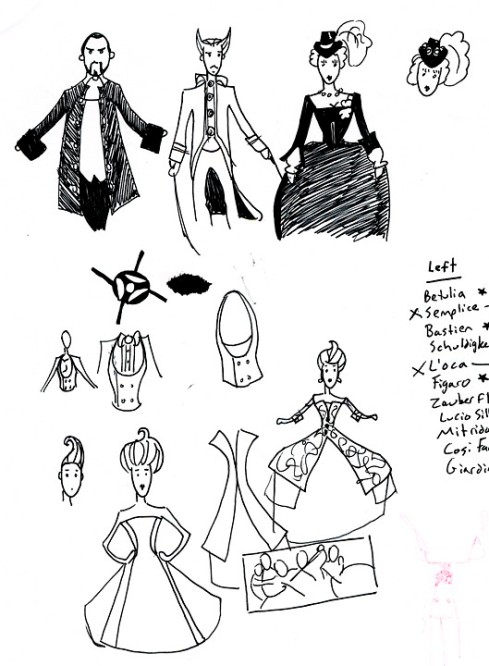 La Finta Semplice costume sketches
